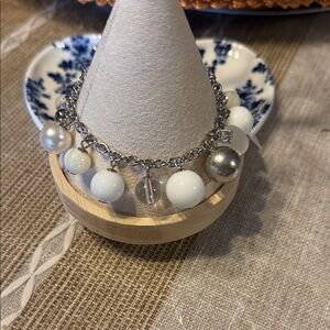 Fossil Silver and White Beaded Bracelet